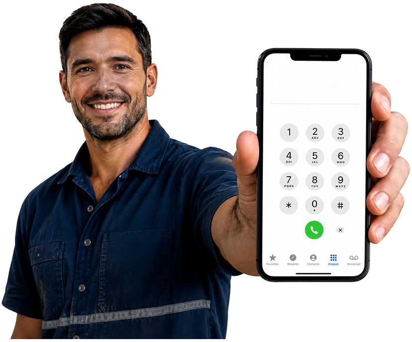 Cherrybrook Blocked Drains plumber holding a phone — call 1300 261 965