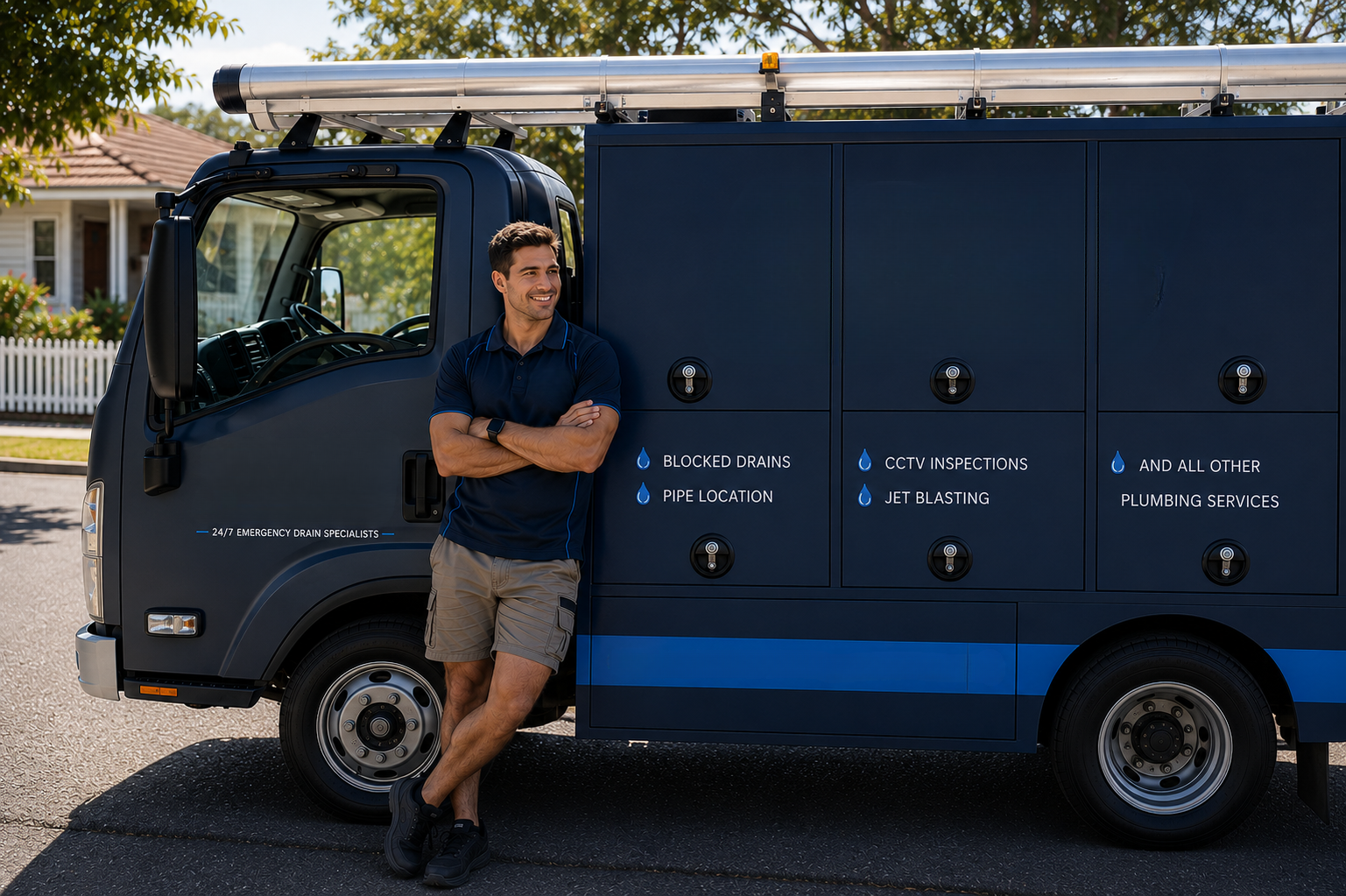 Plumber with Cherrybrook Blocked Drains van