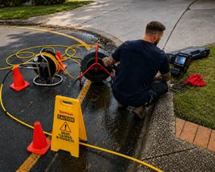 Plumber inspecting a blocked drain in Cherrybrook