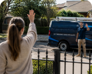 Customer waving goodbye to a Cherrybrook Blocked Drains plumber